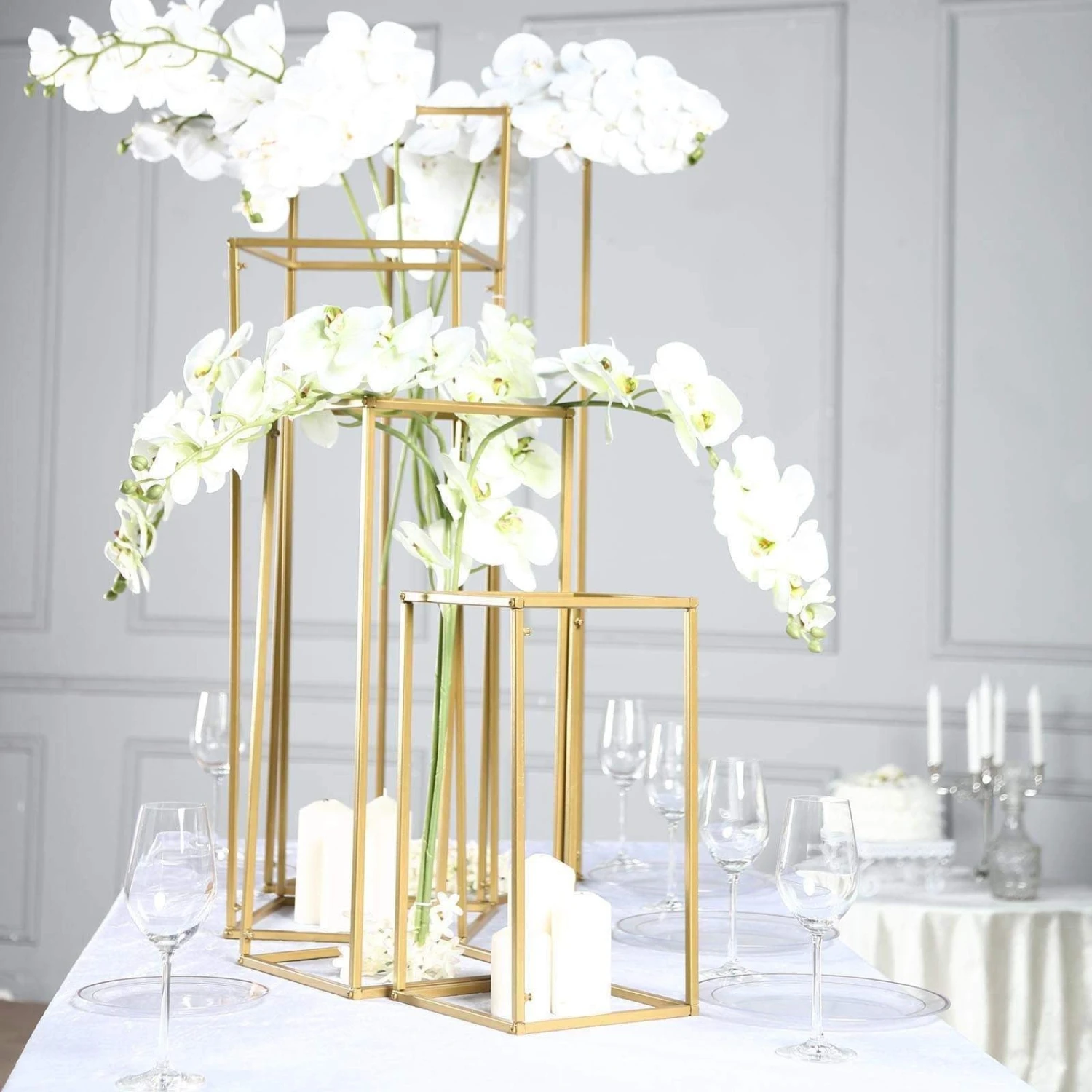 Rectangular Gold Metal Home Accent Flower Stand, Geometric Centerpiece Vases 1 Rectangular Gold Metal Home Accent Flower Stand, Geometric Centerpiece Vases