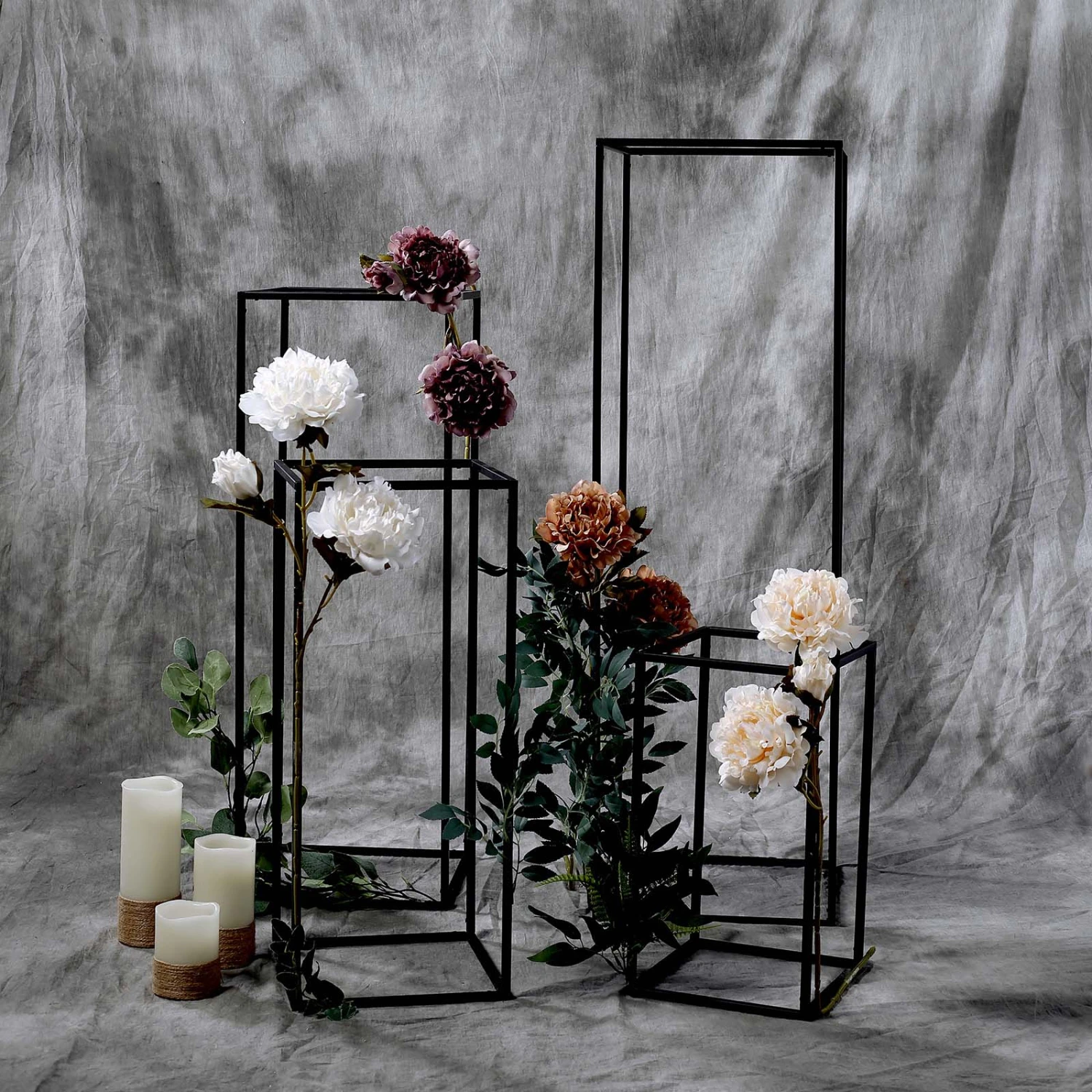 Rectangular Matte Black Metal Flower Stand, Geometric Centerpiece Vases 6 Rectangular Matte Black Metal Flower Stand, Geometric Centerpiece Vases - Image 6