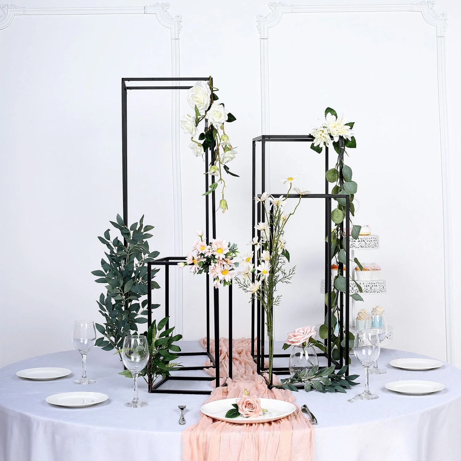Rectangular Matte Black Metal Flower Stand, Geometric Centerpiece Vases 5 Rectangular Matte Black Metal Flower Stand, Geometric Centerpiece Vases - Image 5