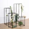 Rectangular Matte Black Metal Flower Stand, Geometric Centerpiece Vases