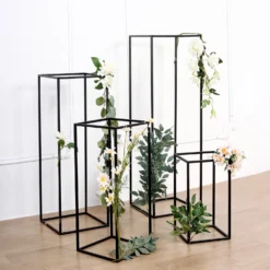 Rectangular Matte Black Metal Flower Stand, Geometric Centerpiece Vases