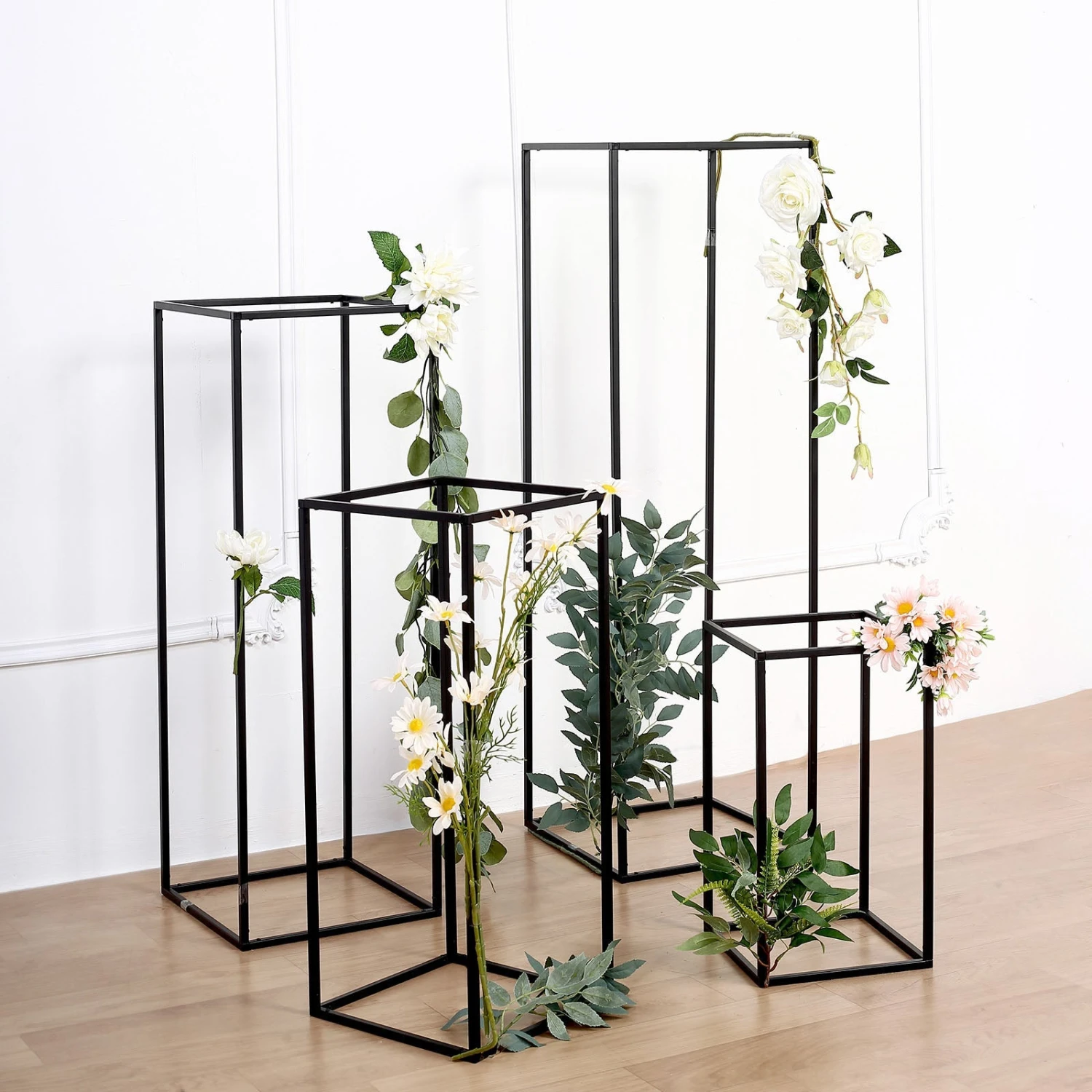Rectangular Matte Black Metal Flower Stand, Geometric Centerpiece Vases 1 Rectangular Matte Black Metal Flower Stand, Geometric Centerpiece Vases