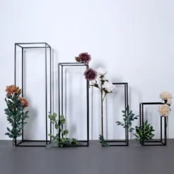 Rectangular Matte Black Metal Flower Stand, Geometric Centerpiece Vases 26 Rectangular Matte Black Metal Flower Stand, Geometric Centerpiece Vases -Home Decor Promotional Store IRON STND01 MBLK SET01 01