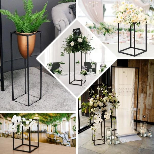Rectangular Matte Black Metal Flower Stand, Geometric Centerpiece Vases 3 Rectangular Matte Black Metal Flower Stand, Geometric Centerpiece Vases - Image 3