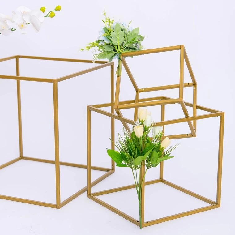 2 Pack Square Gold Metal Home Accent Flower Stand, Geometric Centerpiece Vases 6 2 Pack Square Gold Metal Home Accent Flower Stand, Geometric Centerpiece Vases - Image 6