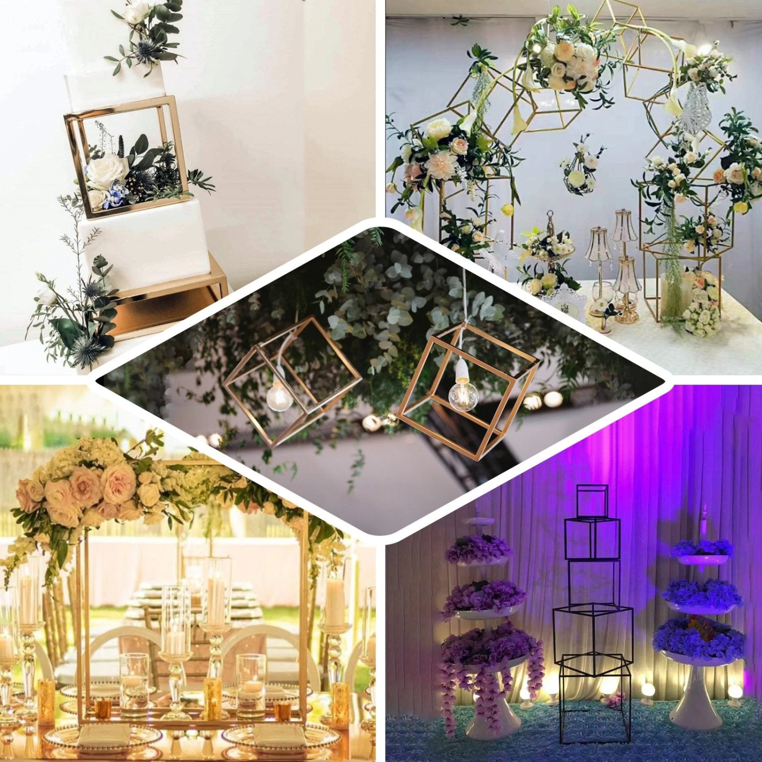 2 Pack Square Gold Metal Home Accent Flower Stand, Geometric Centerpiece Vases 3 2 Pack Square Gold Metal Home Accent Flower Stand, Geometric Centerpiece Vases - Image 3