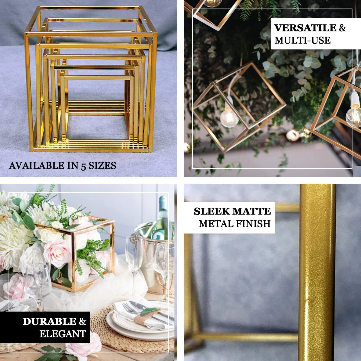 2 Pack Square Gold Metal Home Accent Flower Stand, Geometric Centerpiece Vases 2 2 Pack Square Gold Metal Home Accent Flower Stand, Geometric Centerpiece Vases - Image 2