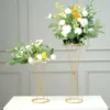 Reversible Gold Metal Geometric Flower Vase Stands, Pedestal Columns Centerpiece