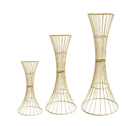 Gold Metal Wire Trumpet Shaped Flower Centerpiece Stand, Hourglass Open Frame Reversible Pedestal Prop -Home Decor Promotional Store IRON STND07 24 GOLD D07
