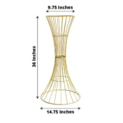 Gold Metal Wire Trumpet Shaped Flower Centerpiece Stand, Hourglass Open Frame Reversible Pedestal Prop -Home Decor Promotional Store IRON STND07 36 GOLD 98