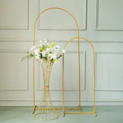 Gold Metal Wire Trumpet Shaped Flower Centerpiece Stand, Hourglass Open Frame Reversible Pedestal Prop -Home Decor Promotional Store IRON STND07 36 GOLD D03