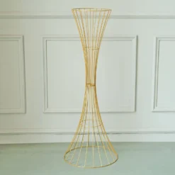 Gold Metal Wire Trumpet Shaped Flower Centerpiece Stand, Hourglass Open Frame Reversible Pedestal Prop -Home Decor Promotional Store IRON STND07 48 GOLD D04