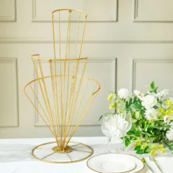 Gold Metal Spiral Shaped Flower Frame Table Centerpiece, Floral Display Stand 28" Tall