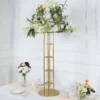 Gold Metal Large Open Frame Floral Riser Centerpiece, Grand Halo Top Flower Display Stand Pedestal 46" Tall