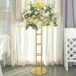 Gold Metal Large Open Frame Floral Riser Centerpiece, Grand Halo Top Flower Display Stand Pedestal 46" Tall 11 Gold Metal Large Open Frame Floral Riser Centerpiece, Grand Halo Top Flower Display Stand Pedestal 46" Tall -Home Decor Promotional Store IRON STND11 46 GOLD 02
