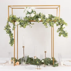 48" Gold Heavy Duty Metal Rectangular Centerpiece Stand, Tall Floral Arrangement Tabletop Display Rack