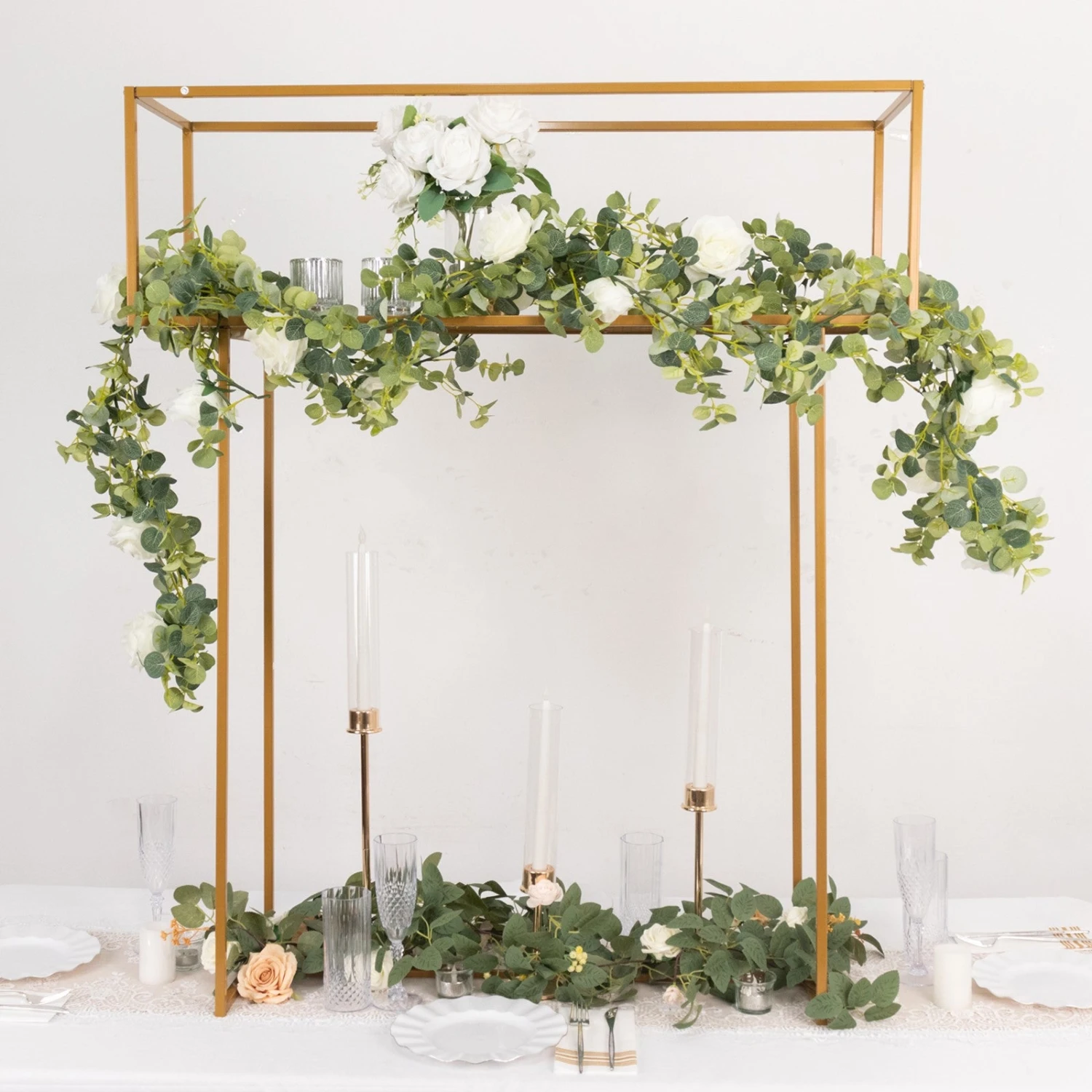 48" Gold Heavy Duty Metal Rectangular Centerpiece Stand, Tall Floral Arrangement Tabletop Display Rack 1 48" Gold Heavy Duty Metal Rectangular Centerpiece Stand, Tall Floral Arrangement Tabletop Display Rack