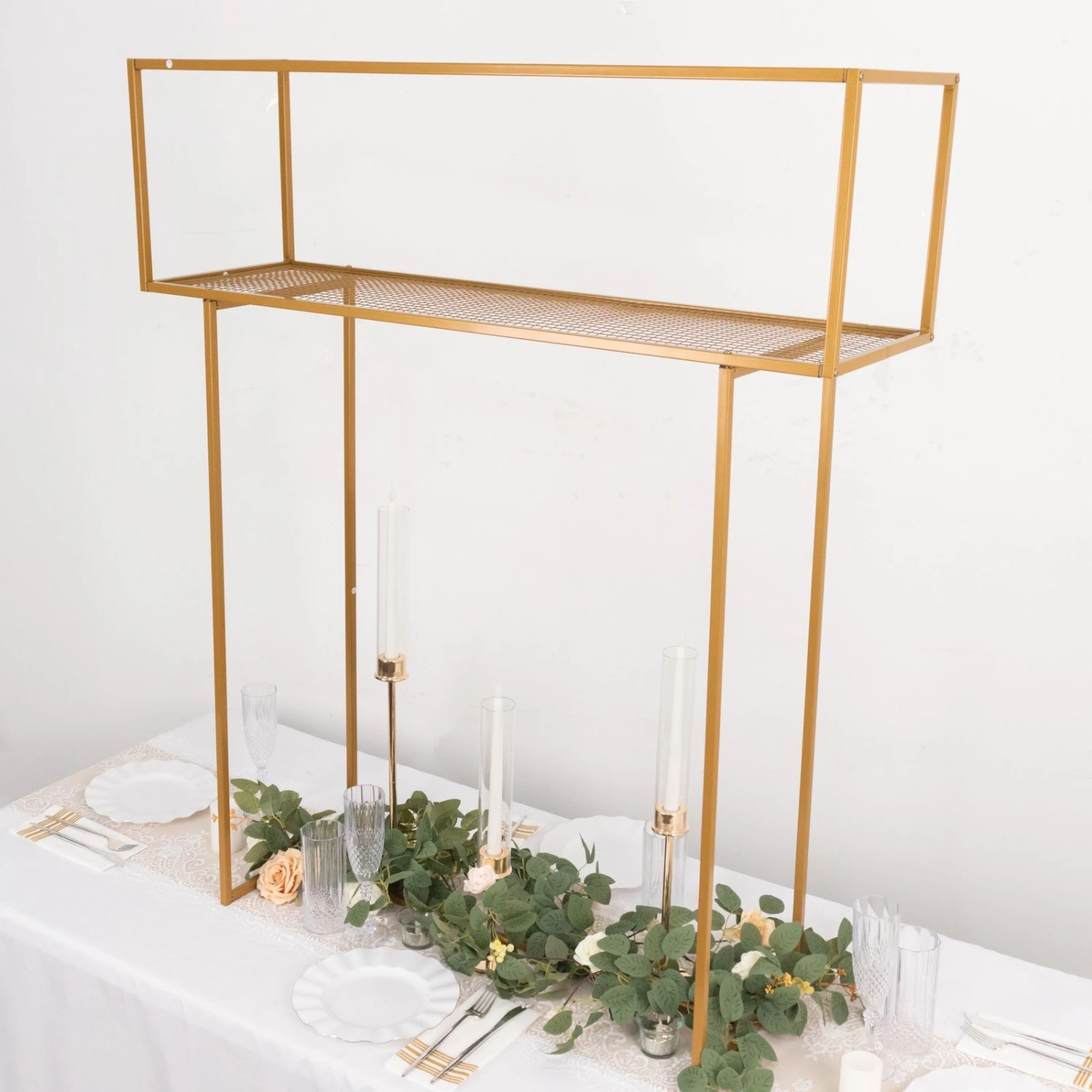 48" Gold Heavy Duty Metal Rectangular Centerpiece Stand, Tall Floral Arrangement Tabletop Display Rack 8 48" Gold Heavy Duty Metal Rectangular Centerpiece Stand, Tall Floral Arrangement Tabletop Display Rack - Image 8