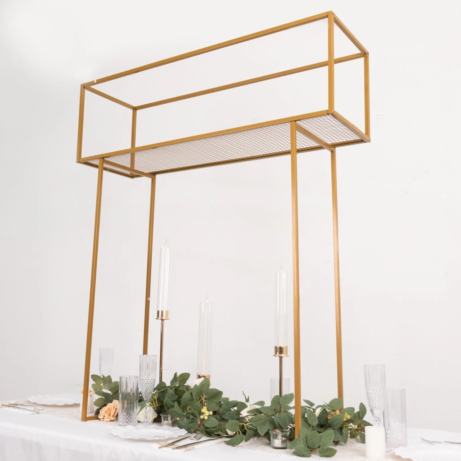 48" Gold Heavy Duty Metal Rectangular Centerpiece Stand, Tall Floral Arrangement Tabletop Display Rack 9 48" Gold Heavy Duty Metal Rectangular Centerpiece Stand, Tall Floral Arrangement Tabletop Display Rack - Image 9