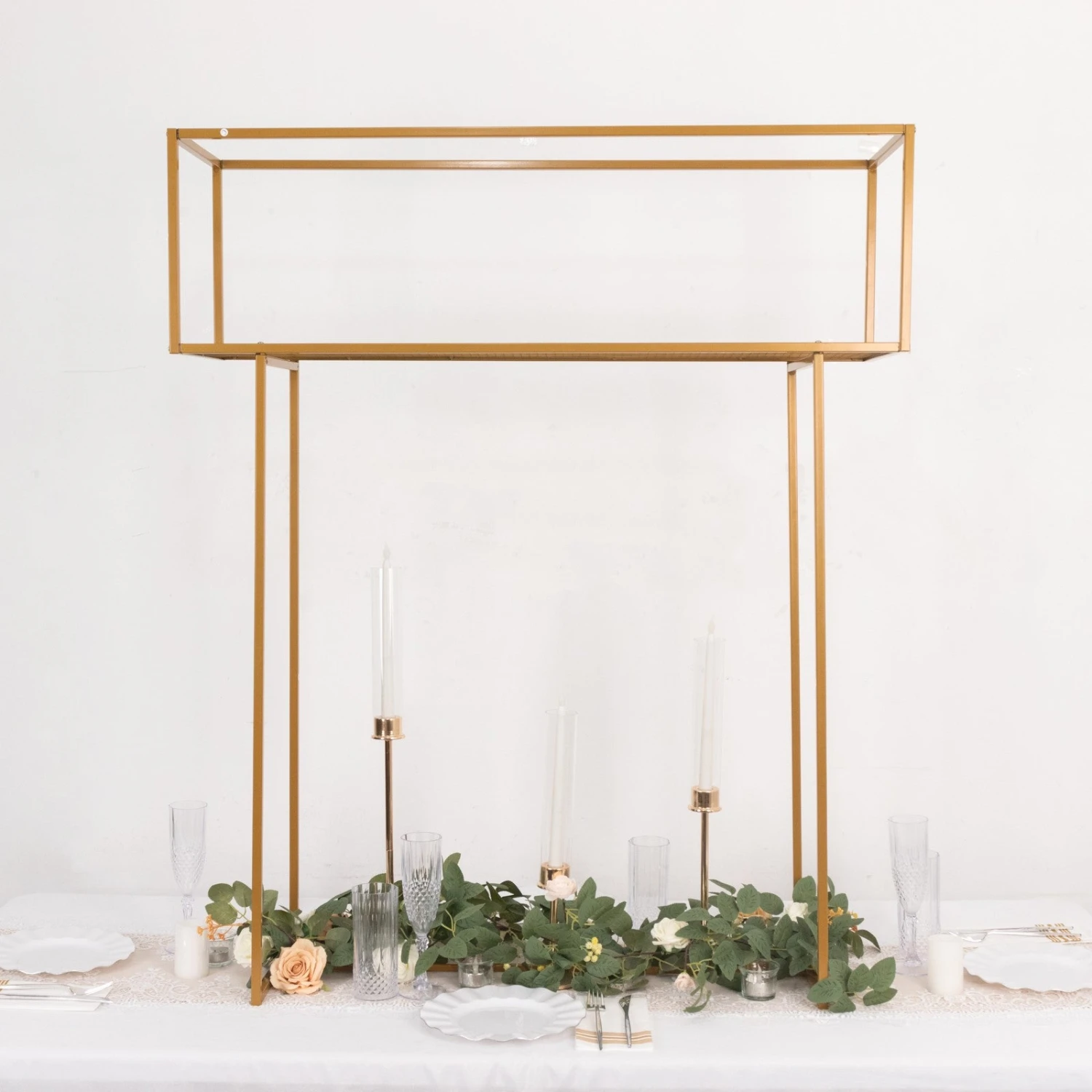 48" Gold Heavy Duty Metal Rectangular Centerpiece Stand, Tall Floral Arrangement Tabletop Display Rack 10 48" Gold Heavy Duty Metal Rectangular Centerpiece Stand, Tall Floral Arrangement Tabletop Display Rack - Image 10