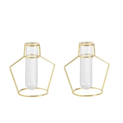 2 Pack Geometric Gold Metal Frame Test Tube Vase Flower Stands 6.5" -Home Decor Promotional Store IRON VASE 004 7 GD 99