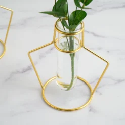 2 Pack Geometric Gold Metal Frame Test Tube Vase Flower Stands 6.5" -Home Decor Promotional Store IRON VASE 004 7 GD D02