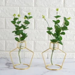 2 Pack Geometric Gold Metal Frame Test Tube Vase Flower Stands 6.5" -Home Decor Promotional Store IRON VASE 004 7 GD D03