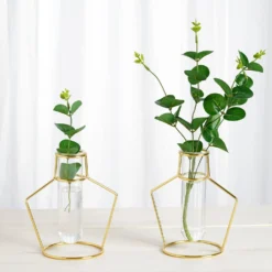 2 Pack Geometric Gold Metal Frame Test Tube Vase Flower Stands 6.5" -Home Decor Promotional Store IRON VASE 004 7 GD D04