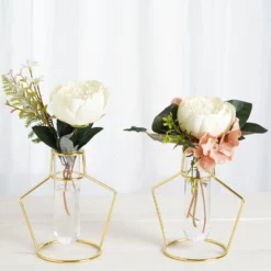 2 Pack Geometric Gold Metal Frame Test Tube Vase Flower Stands 6.5" -Home Decor Promotional Store IRON VASE 004 7 GD D05