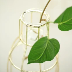 Set Of 2 | Bottle Shaped Gold Metal Frame Test Tube Bud Vases, Geometric Glass Table Centerpieces - 8",10" 18 Set Of 2 | Bottle Shaped Gold Metal Frame Test Tube Bud Vases, Geometric Glass Table Centerpieces - 8",10" -Home Decor Promotional Store IRON VASE 008 GOLD D07