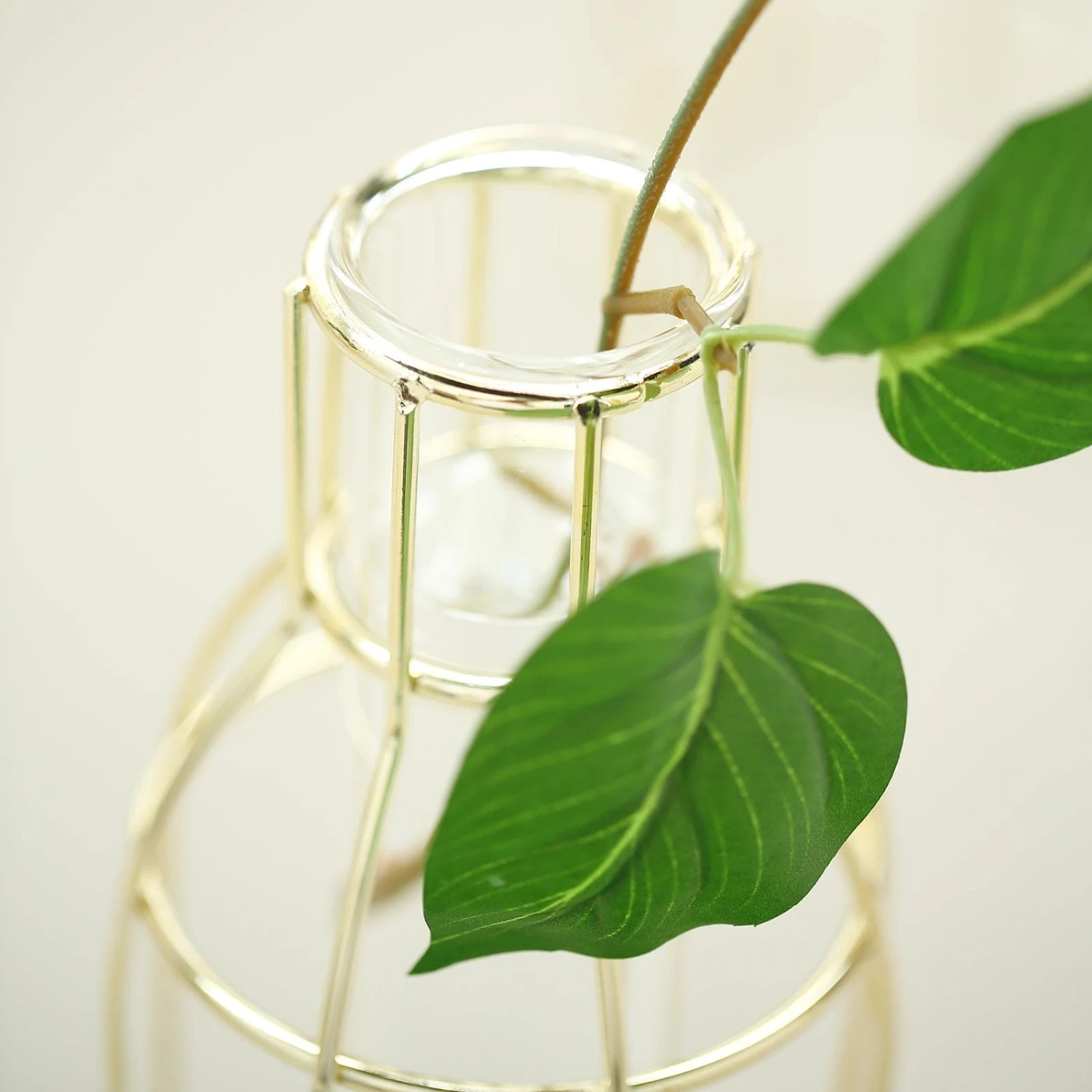 Set Of 2 | Bottle Shaped Gold Metal Frame Test Tube Bud Vases, Geometric Glass Table Centerpieces - 8",10" 7 Set Of 2 | Bottle Shaped Gold Metal Frame Test Tube Bud Vases, Geometric Glass Table Centerpieces - 8",10" - Image 7