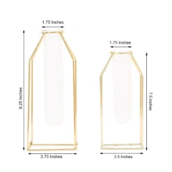 Set Of 2 | Rectangular Gold Metal Frame Test Tube Bud Vases, Geometric Table Centerpieces - 8",9" -Home Decor Promotional Store IRON VASE 009 GOLD 98.progressive 021ab291 d020 4ea2 9d69 b20ba1b36fc9
