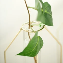 Set Of 2 | Rectangular Gold Metal Frame Test Tube Bud Vases, Geometric Table Centerpieces - 8",9" -Home Decor Promotional Store IRON VASE 009 GOLD D06