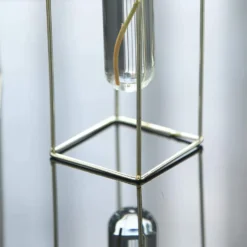 Set Of 2 | Rectangular Gold Metal Frame Test Tube Bud Vases, Geometric Table Centerpieces - 8",9" -Home Decor Promotional Store IRON VASE 009 GOLD D09