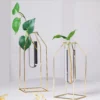 Set Of 2 | Rectangular Gold Metal Frame Test Tube Bud Vases, Geometric Table Centerpieces - 8",9"