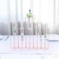 Set Of 5 Conjoined Frame Test Tube Hydroponic Vases, Geometric Table Centerpieces 15" -Home Decor Promotional Store IRON VASE 011 15 054 01