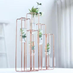 Set Of 5 Conjoined Frame Test Tube Hydroponic Vases, Geometric Table Centerpieces 15" -Home Decor Promotional Store IRON VASE 011 15 054 02