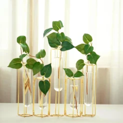 Set Of 5 Conjoined Frame Test Tube Hydroponic Vases, Geometric Table Centerpieces 15" -Home Decor Promotional Store IRON VASE 011 15 GOLD D04.progressive 1bc5a1aa dbcf 4e38 9566 96d9ea35e262
