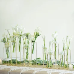 Set Of 5 Conjoined Gold Frame Test Tube Hydroponic Vases, Geometric Table Centerpieces 12" -Home Decor Promotional Store IRON VASE 011 COMBO 01