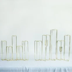 Set Of 5 Conjoined Gold Frame Test Tube Hydroponic Vases, Geometric Table Centerpieces 12" -Home Decor Promotional Store IRON VASE 011 COMBO 03