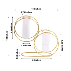 2 Pack Gold Metal Geometric Test Tube Flower Vase, Nordic Style Double Ring Glass Floating Vase Centerpiece 10" -Home Decor Promotional Store IRON VASE 012 10 GOLD 98