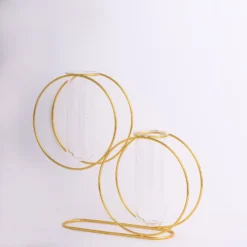 2 Pack Gold Metal Geometric Test Tube Flower Vase, Nordic Style Double Ring Glass Floating Vase Centerpiece 10" -Home Decor Promotional Store IRON VASE 012 10 GOLD 99