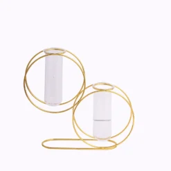 2 Pack Gold Metal Geometric Test Tube Flower Vase, Nordic Style Double Ring Glass Floating Vase Centerpiece 10" -Home Decor Promotional Store IRON VASE 012 10 GOLD D07