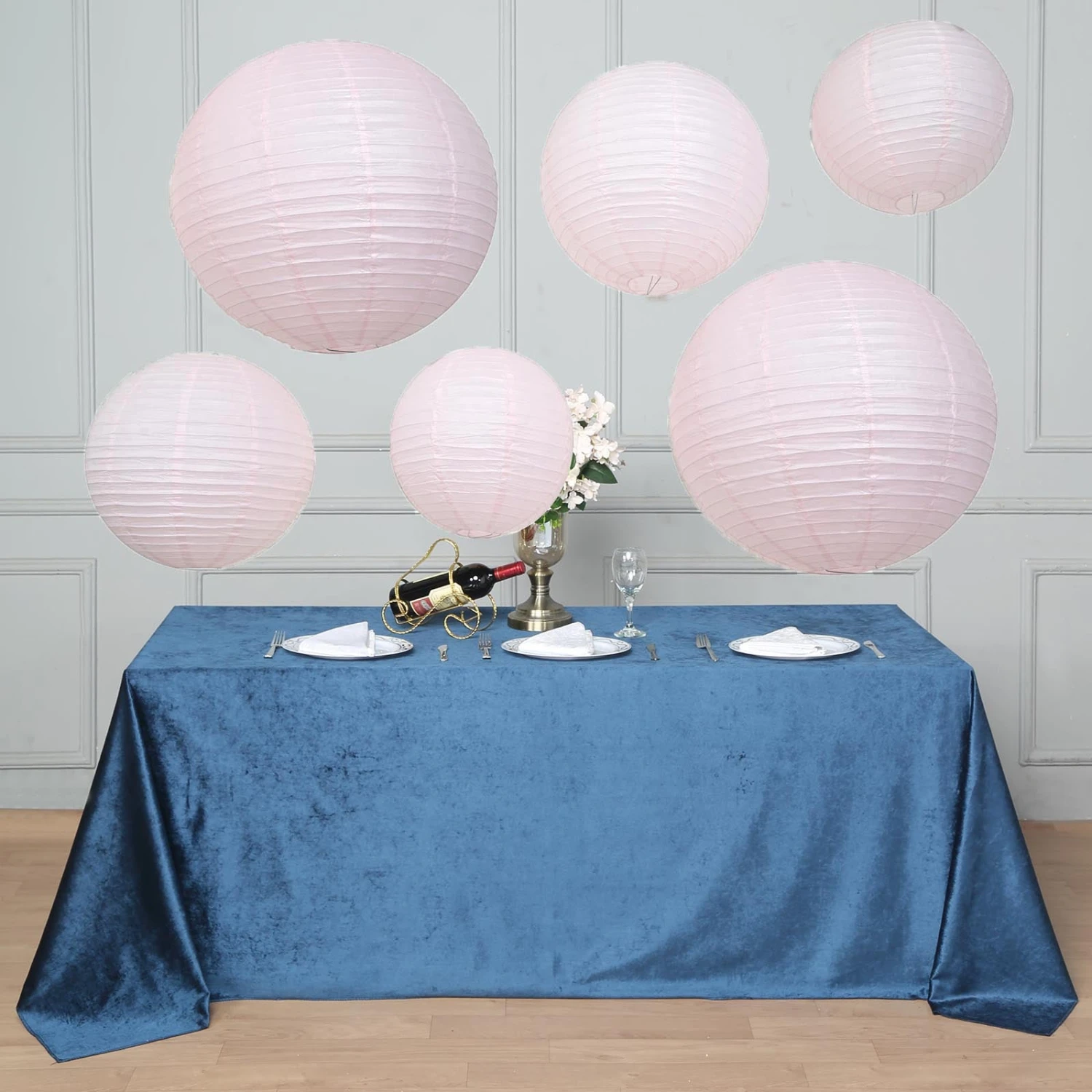 Set Of 6 - Hanging Paper Lanterns, Round Assorted Size - 16", 20", 24" 9 Set Of 6 - Hanging Paper Lanterns, Round Assorted Size - 16", 20", 24" - Image 9