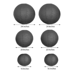 Set Of 6 - Hanging Paper Lanterns, Round Assorted Size - 16", 20", 24" 26 Set Of 6 - Hanging Paper Lanterns, Round Assorted Size - 16", 20", 24" -Home Decor Promotional Store LANT 001 1624 BLK 98