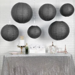 Set Of 6 - Hanging Paper Lanterns, Round Assorted Size - 16", 20", 24" 24 Set Of 6 - Hanging Paper Lanterns, Round Assorted Size - 16", 20", 24" -Home Decor Promotional Store LANT 001 1624 BLK 01