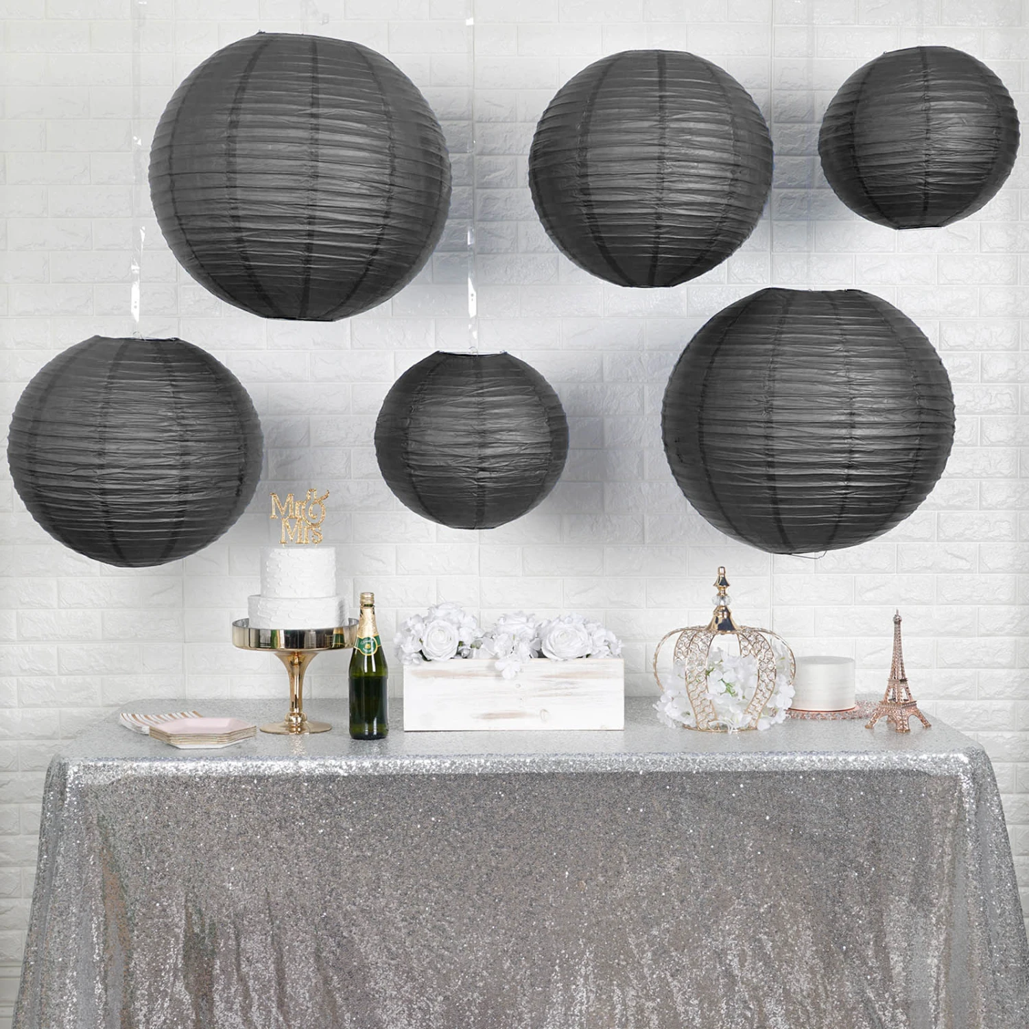 Set Of 6 - Hanging Paper Lanterns, Round Assorted Size - 16", 20", 24" 5 Set Of 6 - Hanging Paper Lanterns, Round Assorted Size - 16", 20", 24" - Image 5