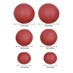 Set Of 6 - Hanging Paper Lanterns, Round Assorted Size - 16", 20", 24" 32 Set Of 6 - Hanging Paper Lanterns, Round Assorted Size - 16", 20", 24" -Home Decor Promotional Store LANT 001 1624 BURG 98