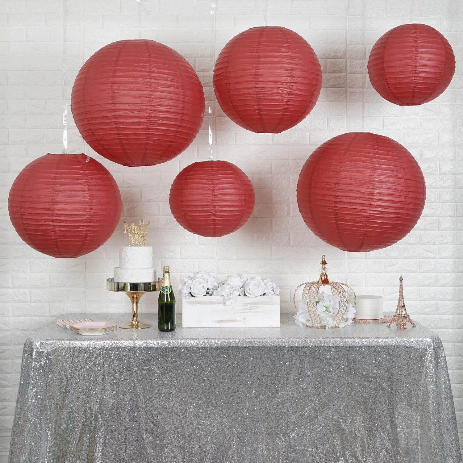 Set Of 6 - Hanging Paper Lanterns, Round Assorted Size - 16", 20", 24" 11 Set Of 6 - Hanging Paper Lanterns, Round Assorted Size - 16", 20", 24" - Image 11