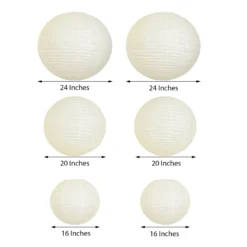 Set Of 6 - Hanging Paper Lanterns, Round Assorted Size - 16", 20", 24" 35 Set Of 6 - Hanging Paper Lanterns, Round Assorted Size - 16", 20", 24" -Home Decor Promotional Store LANT 001 1624 CRM 98